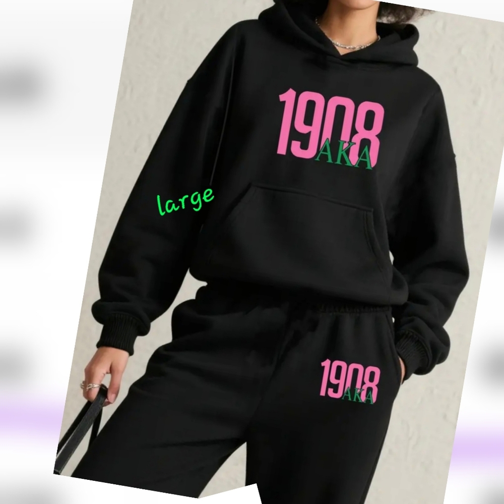 Alpha Kappa Alpha Sorority Black Hoodie and Sweatpants Set, Sz. LG.